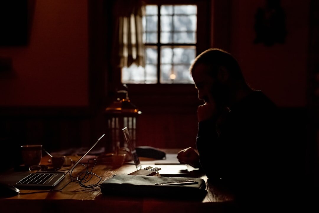 mystery writer at desk